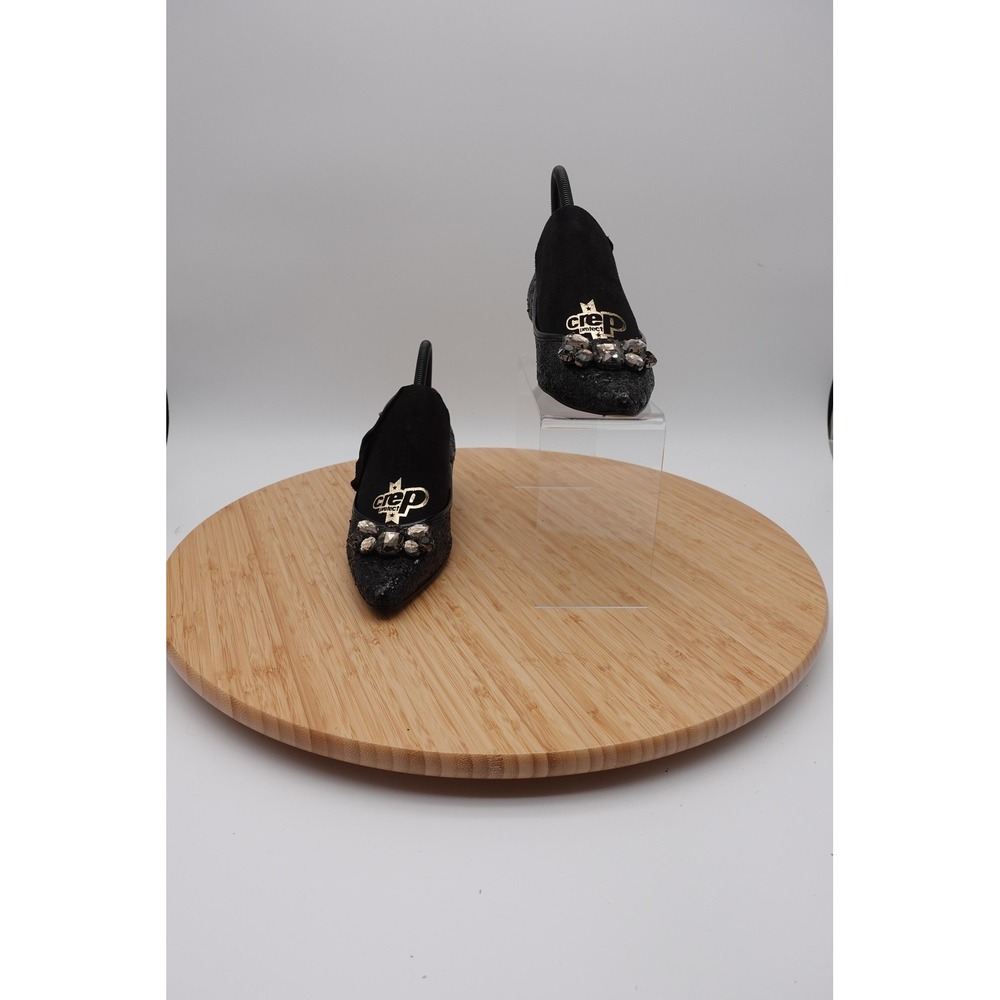 Colin Stuart Shoes Womens Size 7 Black Glitter Rhinestone Slingback Kitten Pumps - Picture 3 of 11